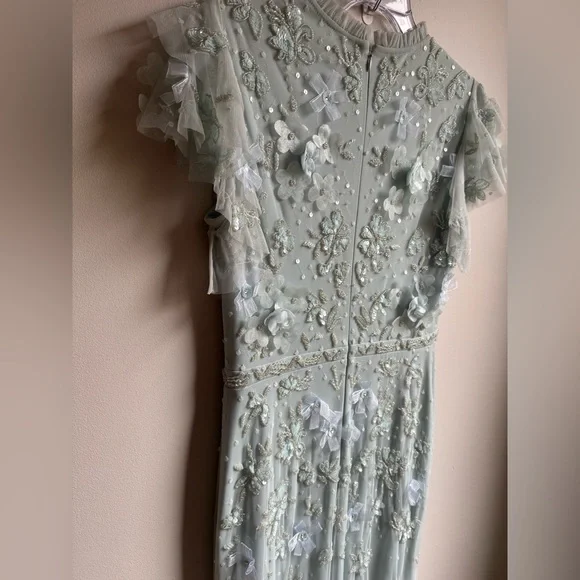 Mac Duggal Women’s Floral Embellished Flutter Sleeve Gown Size 2 Light Mint - Picture 8 of 9
